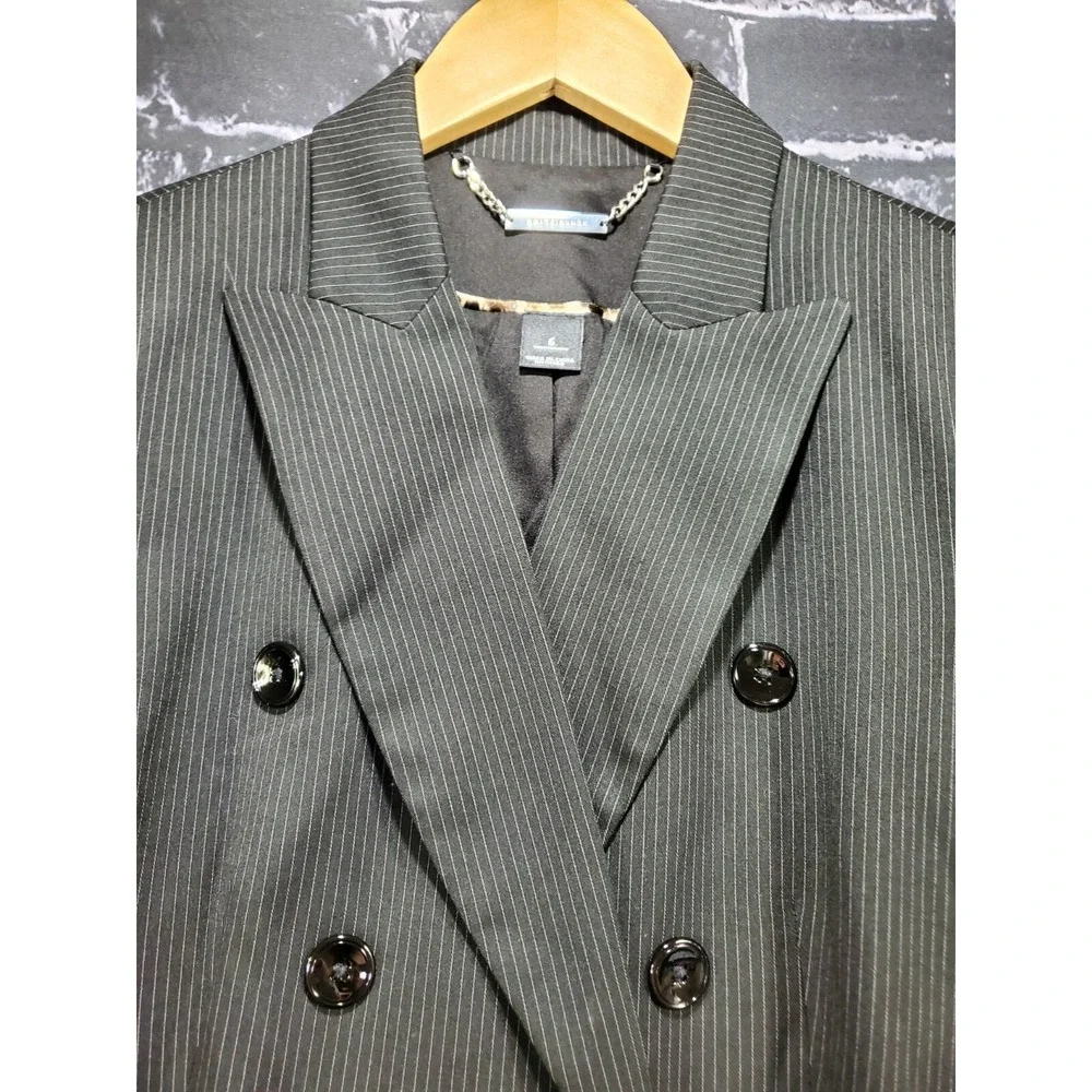 White House Black Market Pin Striped Blazer Womens 6 Black Double Breasted Lined